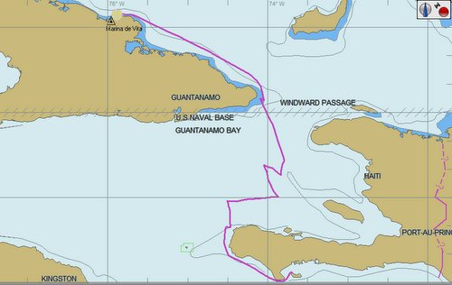 Gevaren route van Haïti naar Cuba, kruisen tegen wind en stroom in windwardpassage