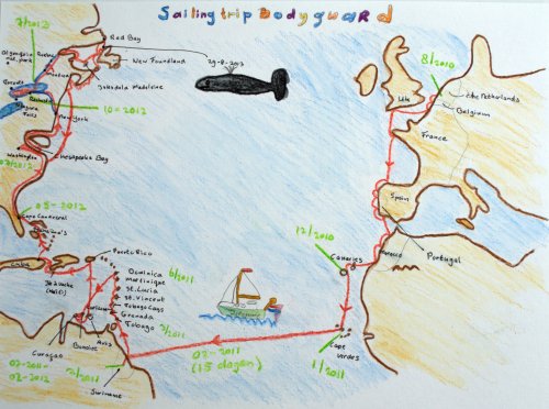 Tekening van gezeilde route sinds 2010