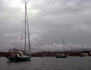 Bodyguard voor anker in Prickly Bay
