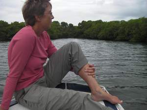 met bijboot in de mangroven