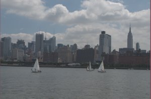 Zeilboten voor Manhattan en Empire State Building